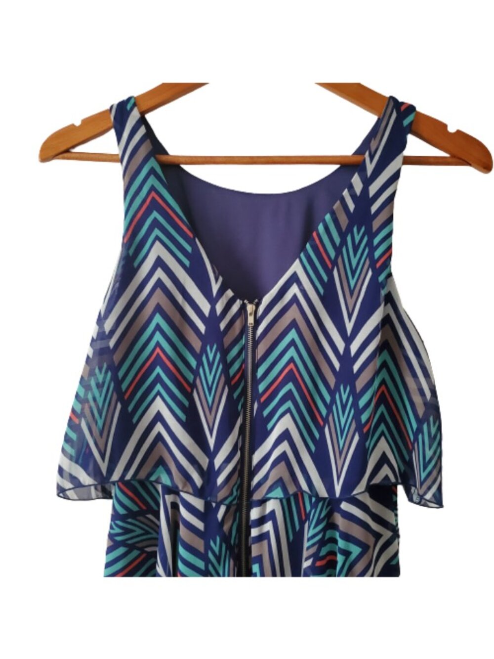 Sequin Hearts Women's Layered Look Chevron Print Sleeveless Mini Dress Size 5 - Picture 5 of 11